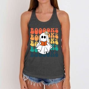 Retro Cute Ghost Book Reading Halloween Teacher Top Women's Knotted Racerback Tank