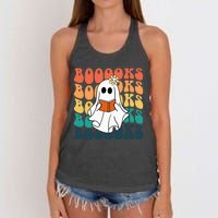 Retro Cute Ghost Book Reading Halloween Teacher Top Women's Knotted Racerback Tank