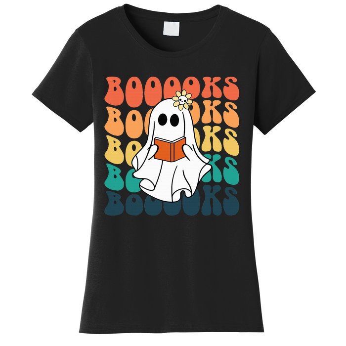 Retro Cute Ghost Book Reading Halloween Teacher Top Women's T-Shirt