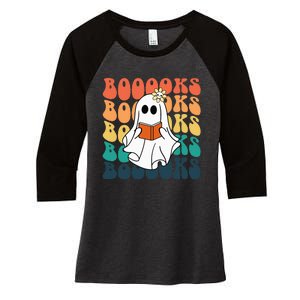 Retro Cute Ghost Book Reading Halloween Teacher Top Women's Tri-Blend 3/4-Sleeve Raglan Shirt