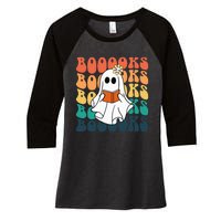 Retro Cute Ghost Book Reading Halloween Teacher Top Women's Tri-Blend 3/4-Sleeve Raglan Shirt