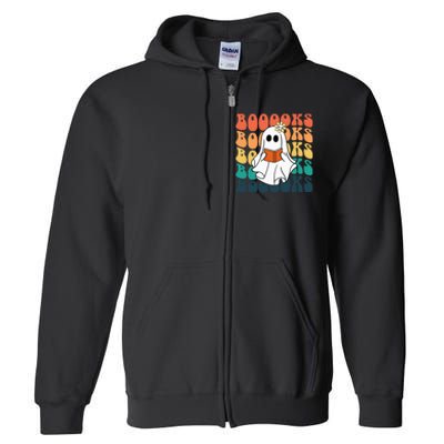 Retro Cute Ghost Book Reading Halloween Teacher Top Full Zip Hoodie