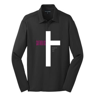 Roman Catholic Gift Since AD 33 Silk Touch Performance Long Sleeve Polo