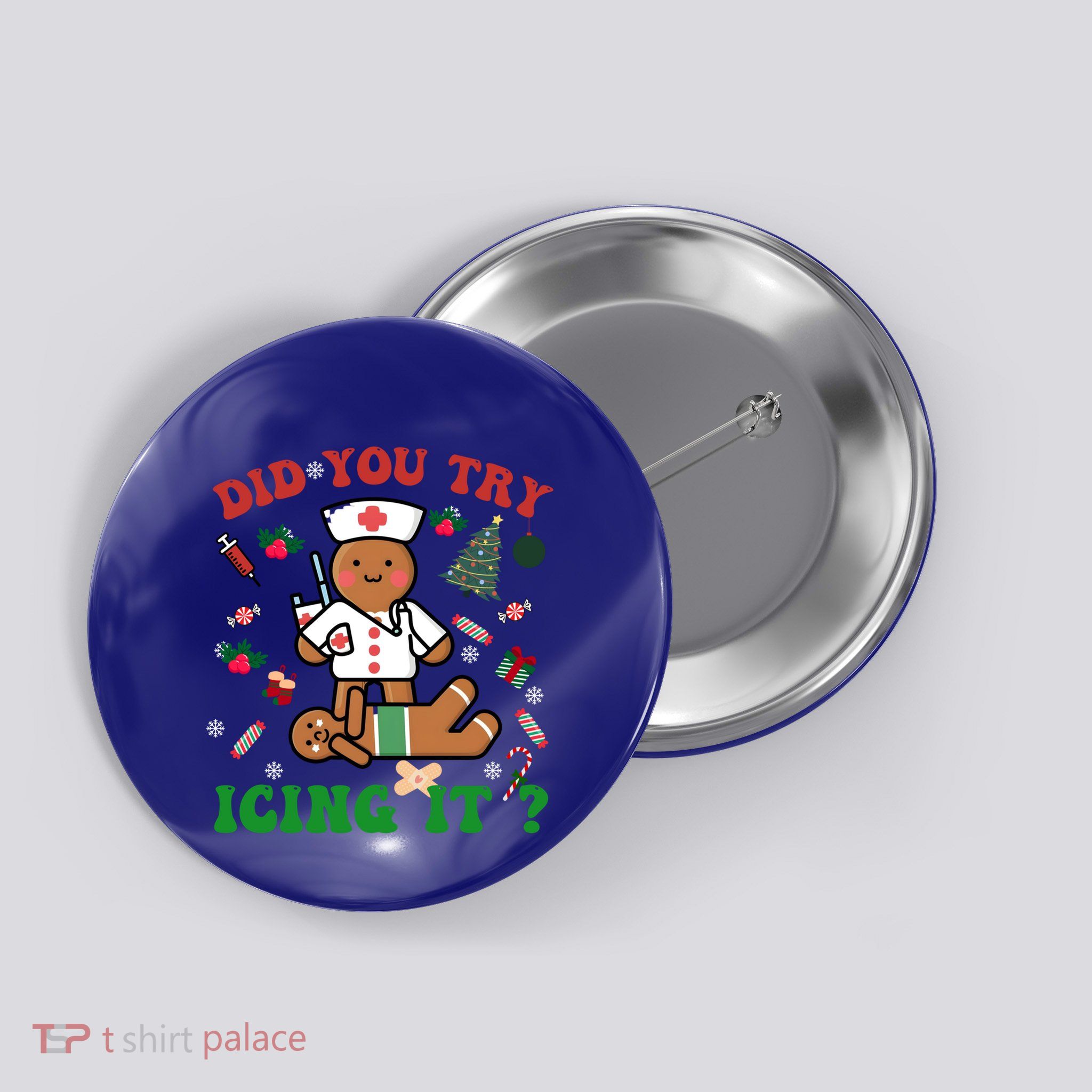 Retro Christmas Gingerbread Nurse Squad Did You Try Icing It Gift Button
