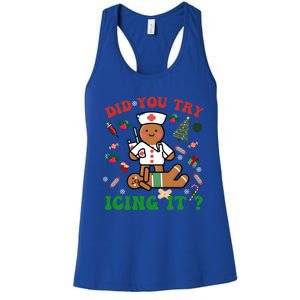 Retro Christmas Gingerbread Nurse Squad Did You Try Icing It Gift Women's Racerback Tank