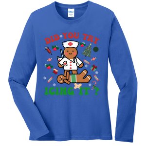 Retro Christmas Gingerbread Nurse Squad Did You Try Icing It Gift Ladies Long Sleeve Shirt