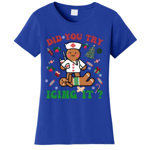 Retro Christmas Gingerbread Nurse Squad Did You Try Icing It Gift Women's T-Shirt