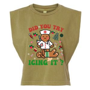 Retro Christmas Gingerbread Nurse Squad Did You Try Icing It Gift Garment-Dyed Women's Muscle Tee