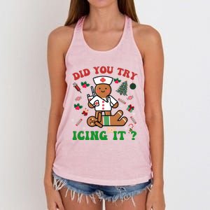 Retro Christmas Gingerbread Nurse Squad Did You Try Icing It Gift Women's Knotted Racerback Tank