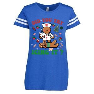 Retro Christmas Gingerbread Nurse Squad Did You Try Icing It Gift Enza Ladies Jersey Football T-Shirt