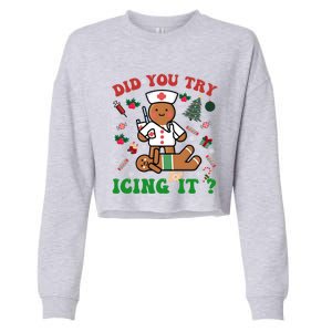 Retro Christmas Gingerbread Nurse Squad Did You Try Icing It Gift Cropped Pullover Crew