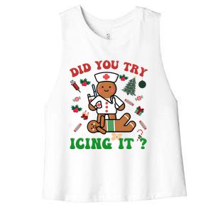 Retro Christmas Gingerbread Nurse Squad Did You Try Icing It Gift Women's Racerback Cropped Tank