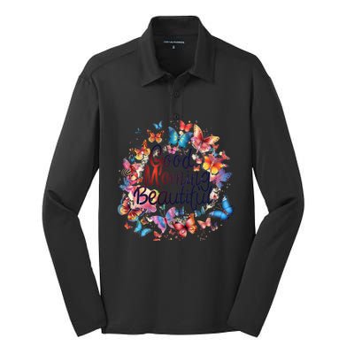 Rainbow Colored Good Morning Beautiful Monarch Butterflies Gift Silk Touch Performance Long Sleeve Polo