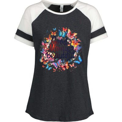 Rainbow Colored Good Morning Beautiful Monarch Butterflies Gift Enza Ladies Jersey Colorblock Tee