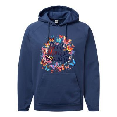 Rainbow Colored Good Morning Beautiful Monarch Butterflies Gift Performance Fleece Hoodie