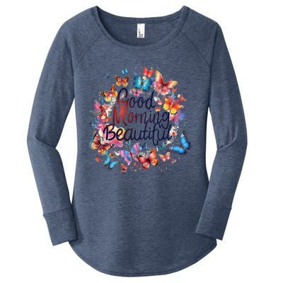 Rainbow Colored Good Morning Beautiful Monarch Butterflies Gift Women's Perfect Tri Tunic Long Sleeve Shirt