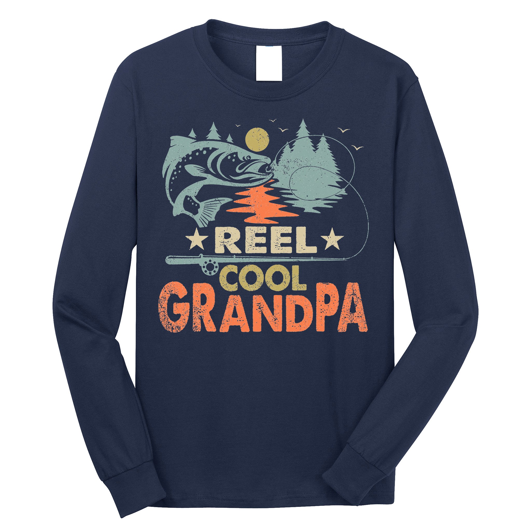 Reel Cool Grandpa Fishing Lover Vintage Father's Day Long Sleeve Shirt