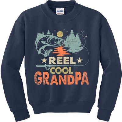 Reel Cool Grandpa Fishing Lover Vintage Father's Day Kids Sweatshirt