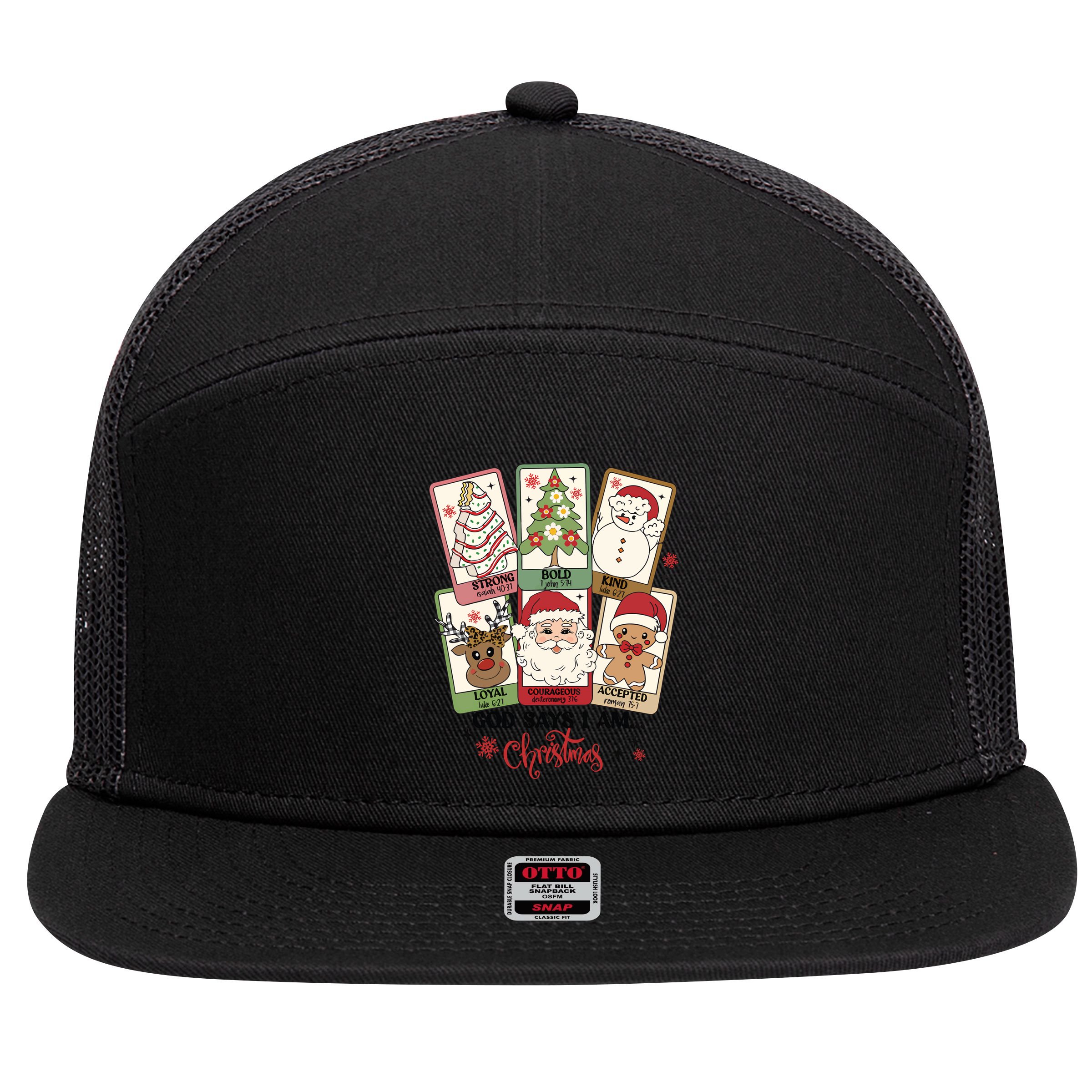 Retro Christmas God Says I Am Santa Claus 7 Panel Mesh Trucker Snapback Hat