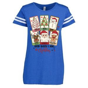 Retro Christmas God Says I Am Santa Claus Enza Ladies Jersey Football T-Shirt