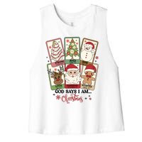 Retro Christmas God Says I Am Santa Claus Women's Racerback Cropped Tank