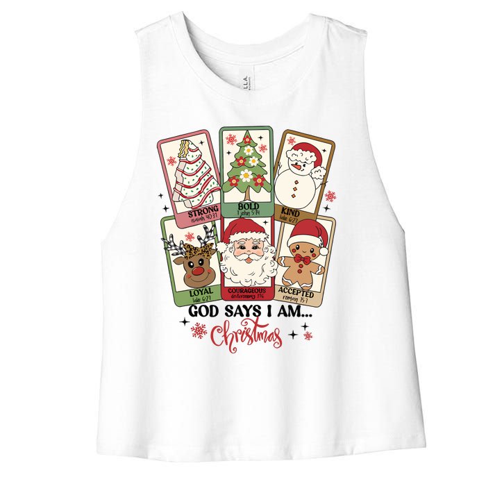 Retro Christmas God Says I Am Santa Claus Women's Racerback Cropped Tank