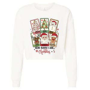 Retro Christmas God Says I Am Santa Claus Cropped Pullover Crew