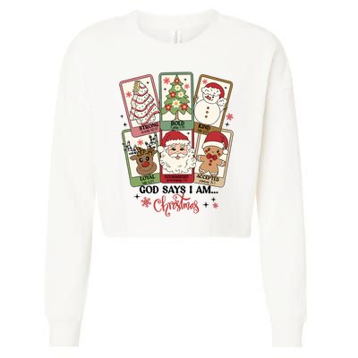 Retro Christmas God Says I Am Santa Claus Cropped Pullover Crew