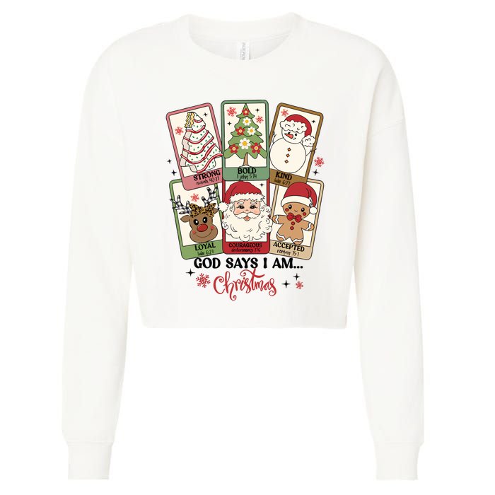 Retro Christmas God Says I Am Santa Claus Cropped Pullover Crew