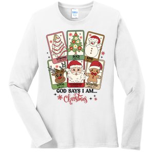 Retro Christmas God Says I Am Santa Claus Ladies Long Sleeve Shirt