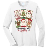 Retro Christmas God Says I Am Santa Claus Ladies Long Sleeve Shirt