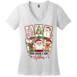 Retro Christmas God Says I Am Santa Claus Women's V-Neck T-Shirt