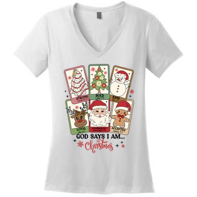 Retro Christmas God Says I Am Santa Claus Women's V-Neck T-Shirt