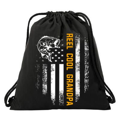 Reel Cool Grandpa Vintage Flag Fishing FatherS Day Drawstring Bag