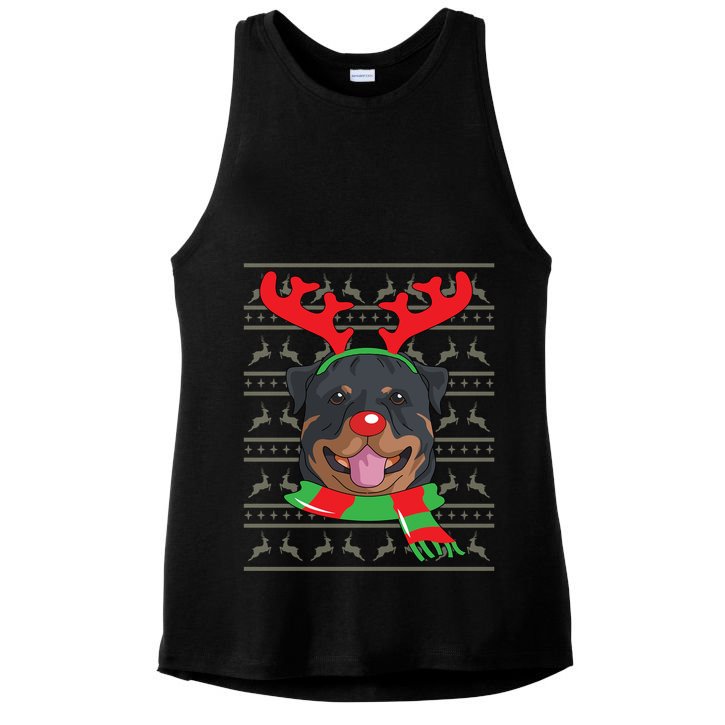 Rottweiler Cute Gift Reindeer Christmas Gift Top Ladies PosiCharge Tri-Blend Wicking Tank