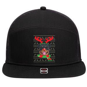 Rottweiler Cute Gift Reindeer Christmas Gift Top 7 Panel Mesh Trucker Snapback Hat