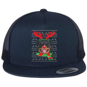 Rottweiler Cute Gift Reindeer Christmas Gift Top Flat Bill Trucker Hat