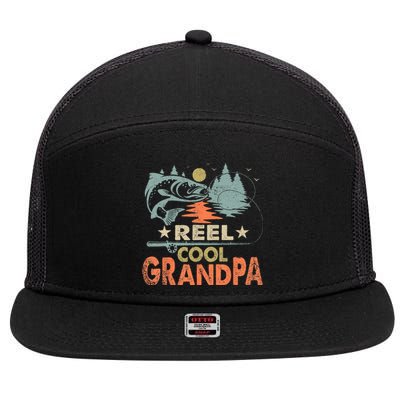 Reel Cool Grandpa Fishing Lover Vintage Father's Day 7 Panel Mesh Trucker Snapback Hat