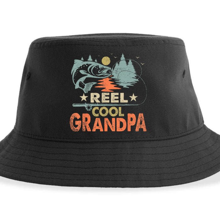 Reel Cool Grandpa Fishing Lover Vintage Father's Day Sustainable Bucket Hat