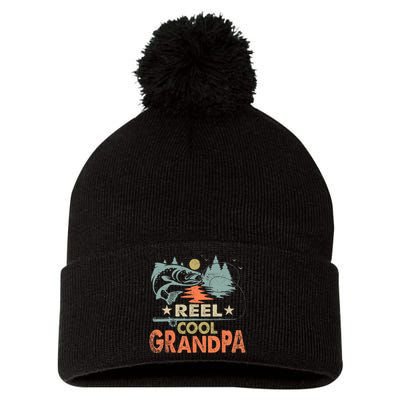 Reel Cool Grandpa Fishing Lover Vintage Father's Day Pom Pom 12in Knit Beanie