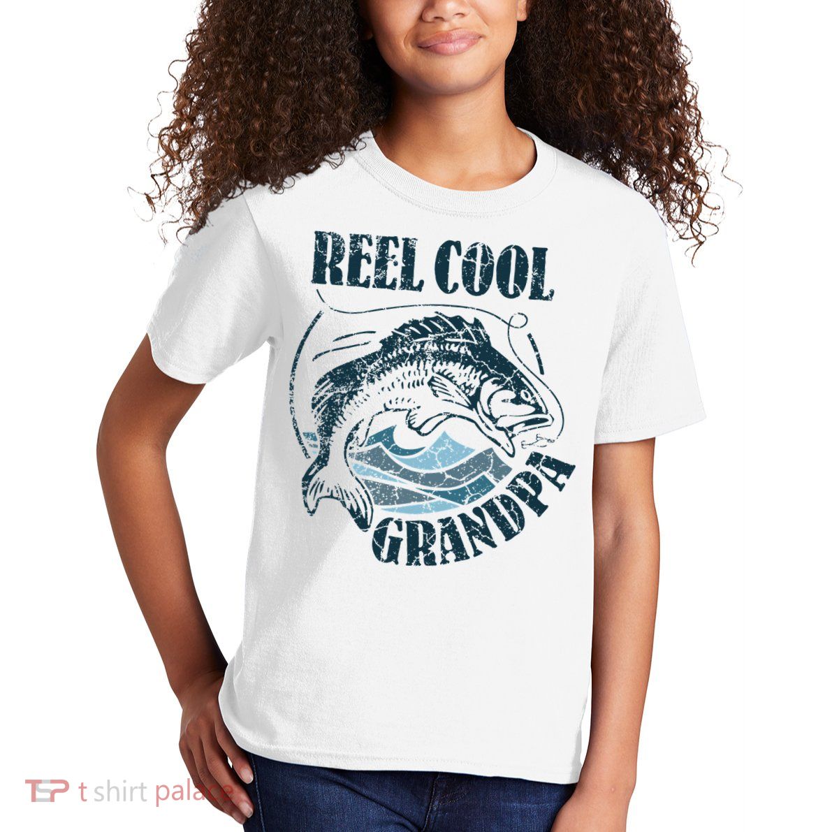 Reel Cool Grandpa Fishing Dad Father's Day Fisherman Kids T-Shirt