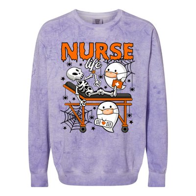 Retro Cute Ghost Boo Nurse Life Skeleton Halloween Costume Gift Colorblast Crewneck Sweatshirt