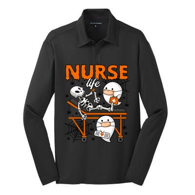 Retro Cute Ghost Boo Nurse Life Skeleton Halloween Costume Gift Silk Touch Performance Long Sleeve Polo