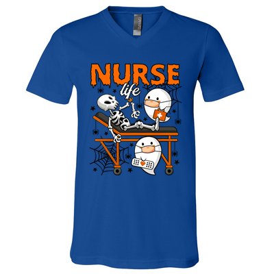 Retro Cute Ghost Boo Nurse Life Skeleton Halloween Costume Gift V-Neck T-Shirt