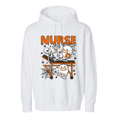 Retro Cute Ghost Boo Nurse Life Skeleton Halloween Costume Gift Garment-Dyed Fleece Hoodie