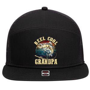 Reel Cool Grandpa Funny Fishing Fathers Day 7 Panel Mesh Trucker Snapback Hat