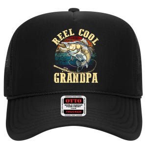 Reel Cool Grandpa Funny Fishing Fathers Day High Crown Mesh Back Trucker Hat