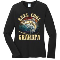 Reel Cool Grandpa Funny Fishing Fathers Day Ladies Long Sleeve Shirt