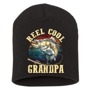 Reel Cool Grandpa Funny Fishing Fathers Day Short Acrylic Beanie