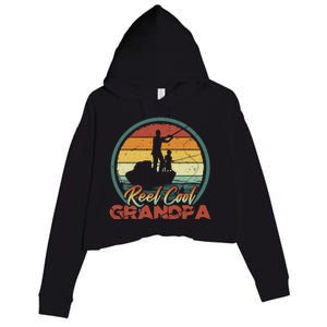 Reel Cool Grandpa Great Gift Retro Fishing Family Gift Crop Fleece Hoodie